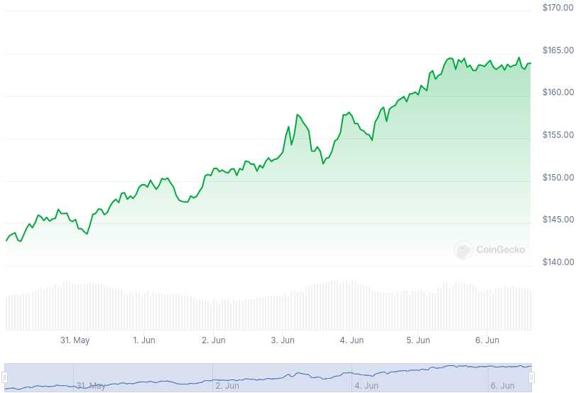 XMR Price Graph 05/30/24-06/06/24